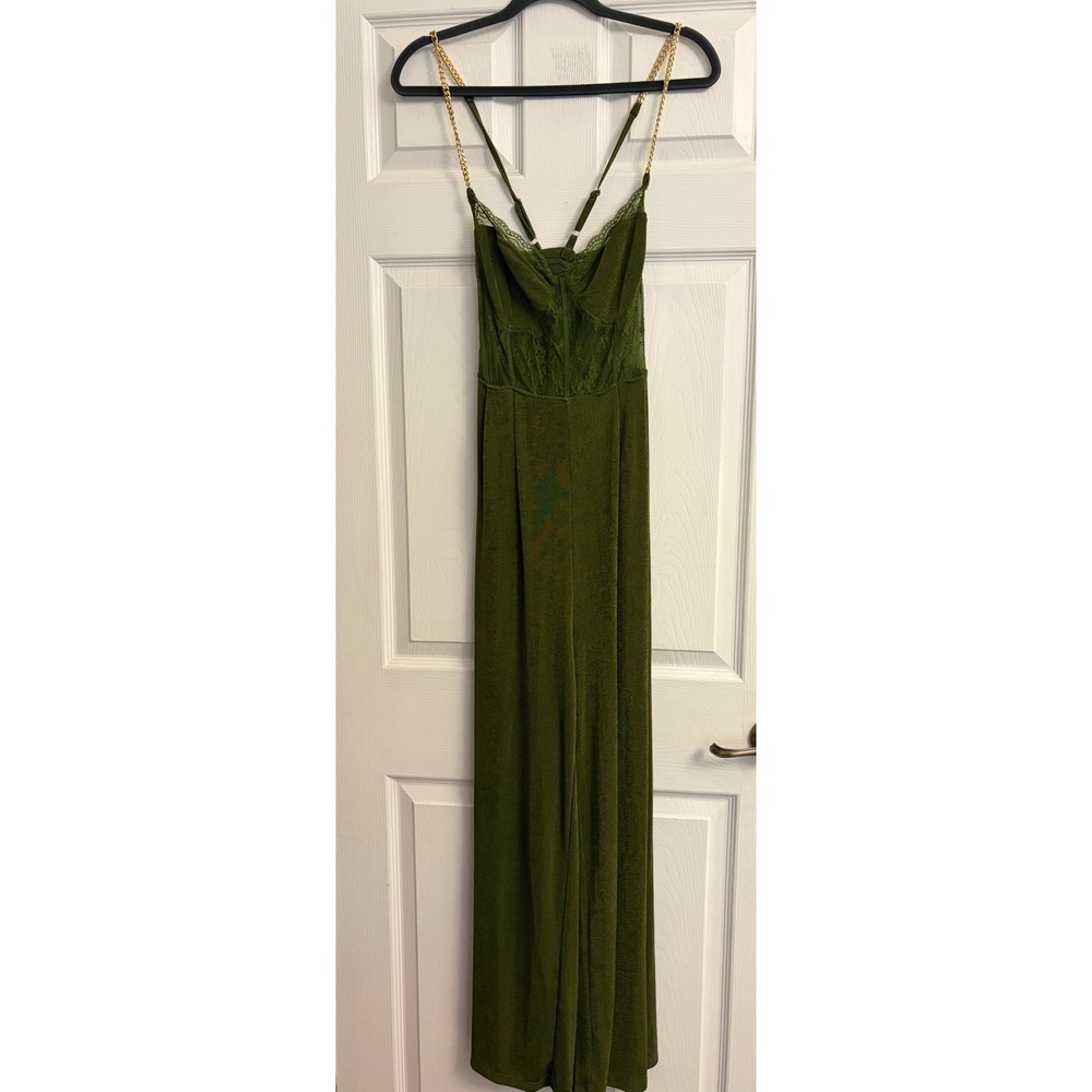 Unbranded Lace Corset Jumpsuit S Olive Green, Gold Chain, Wide Leg, Formal, Sexy